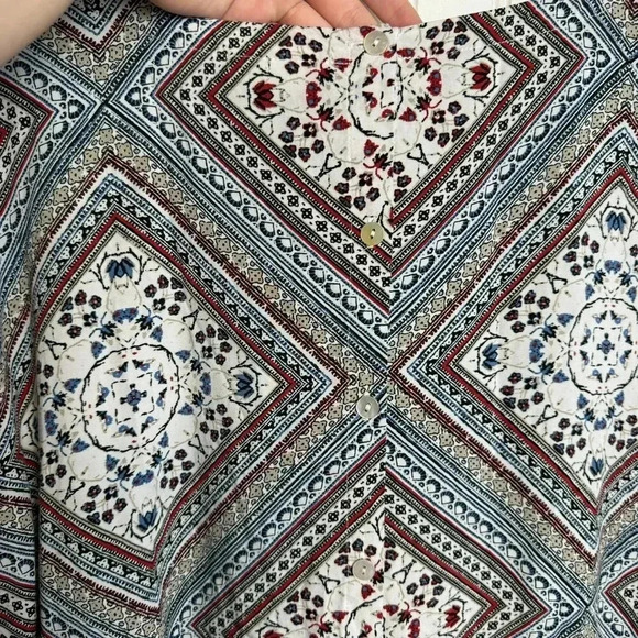 J Jill diamond pattern 3/4 sleeve blouse button back size medium A26 - Picture 10 of 10